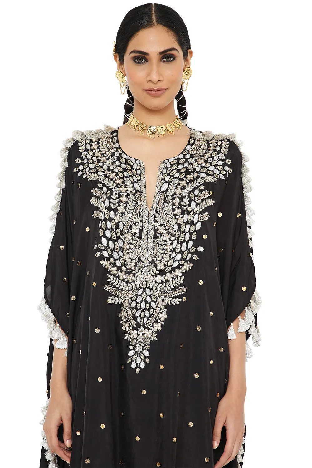 Aarasi Mukaish Silk Kaftan With Palazzo