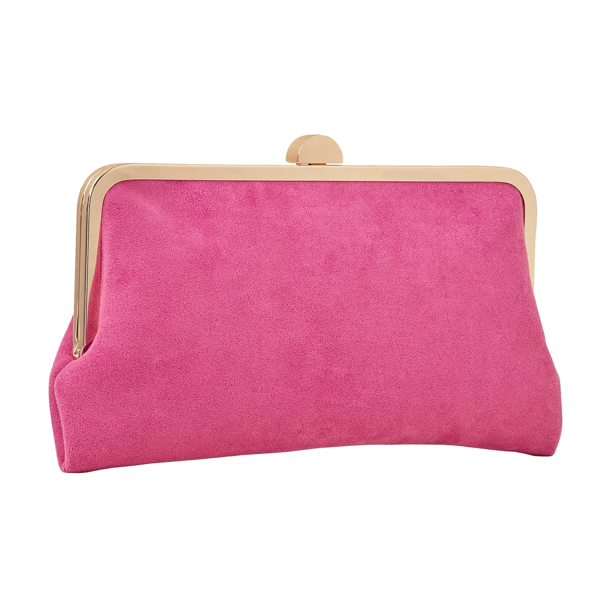 Accessorize London Women's Curved Pink Suedette Clip Frame Clutch Bag