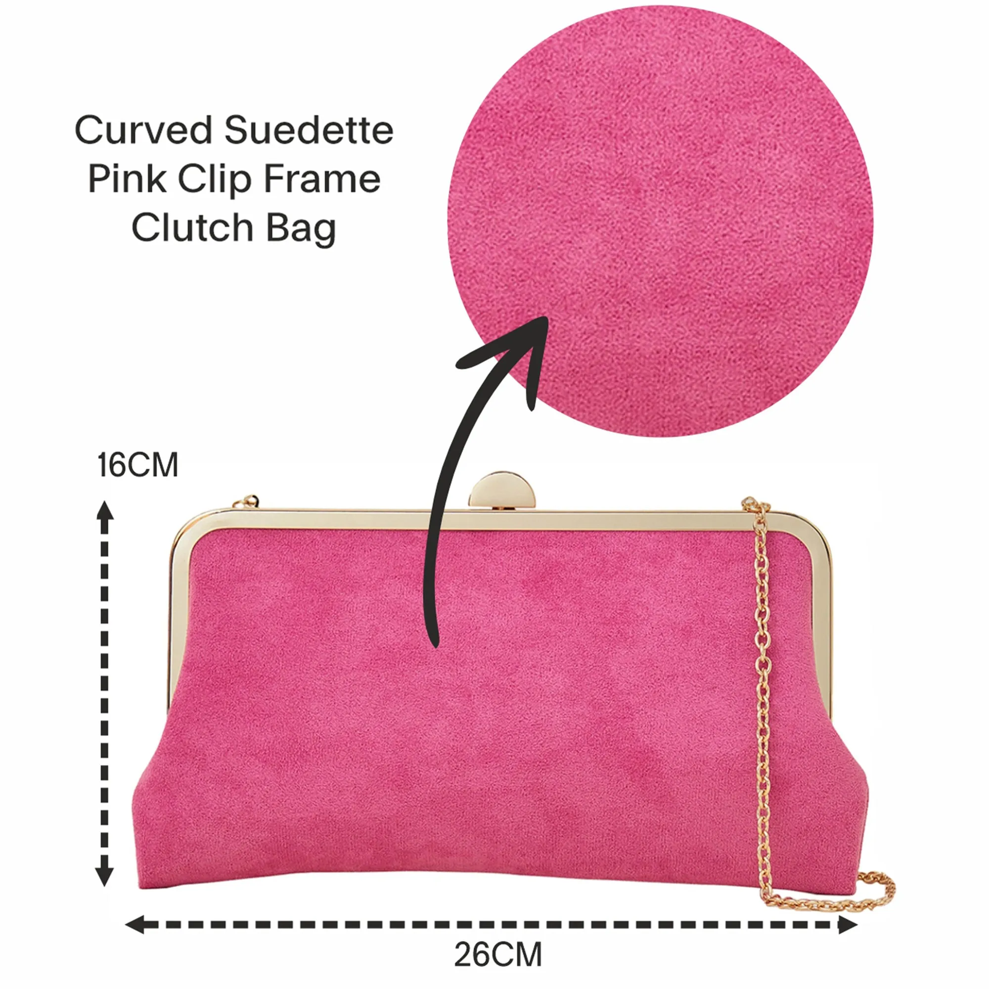 Accessorize London Women's Curved Pink Suedette Clip Frame Clutch Bag