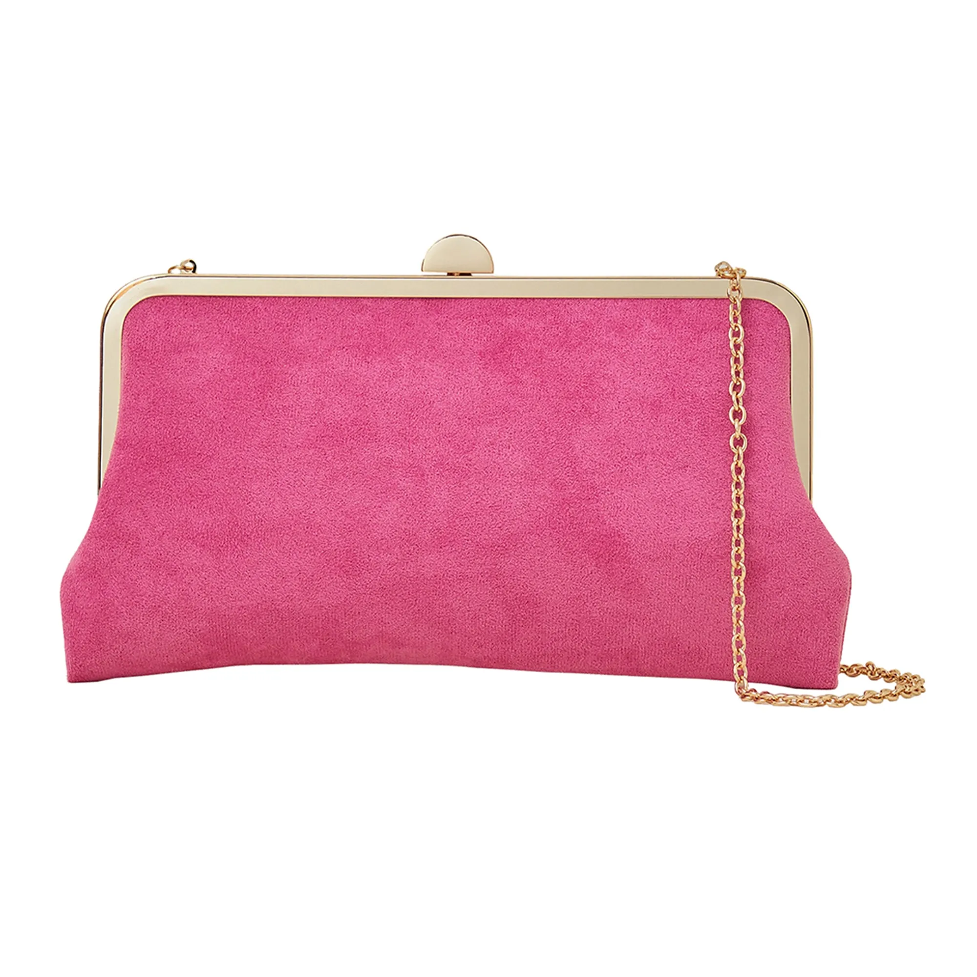 Accessorize London Women's Curved Pink Suedette Clip Frame Clutch Bag