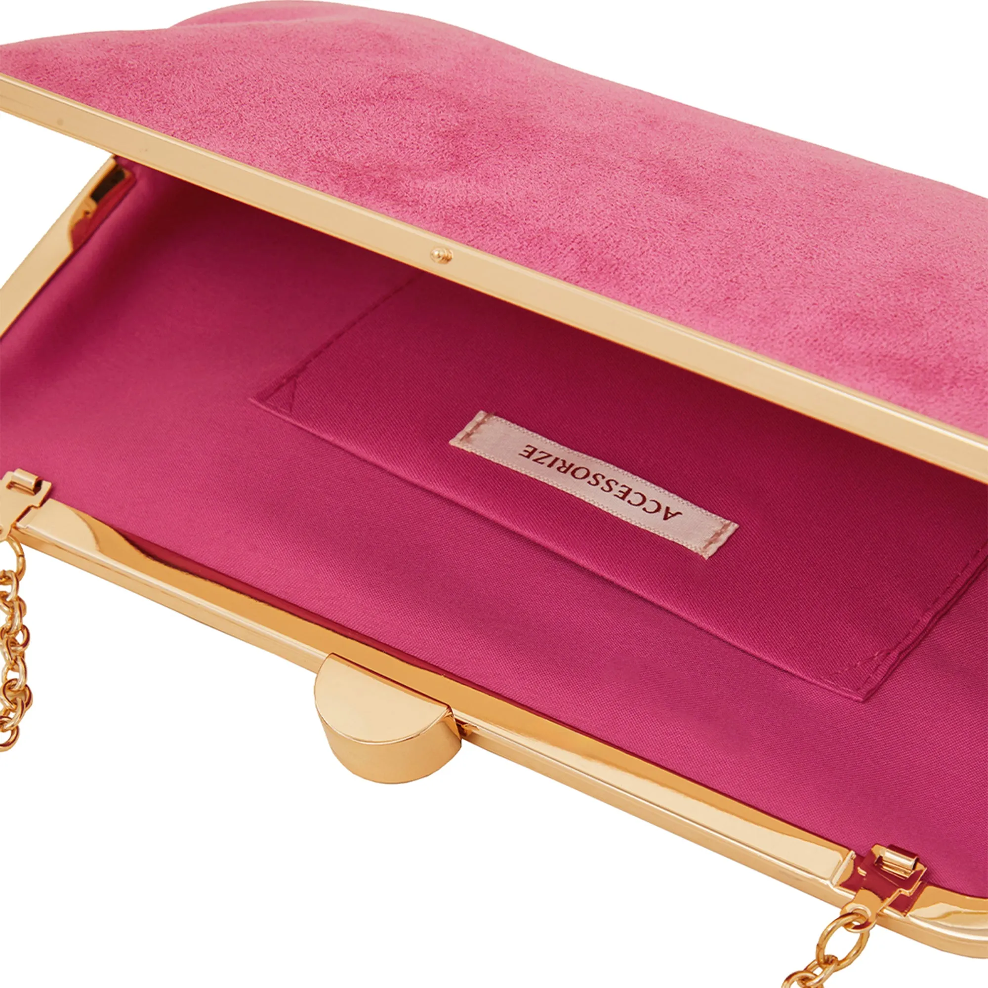 Accessorize London Women's Curved Pink Suedette Clip Frame Clutch Bag