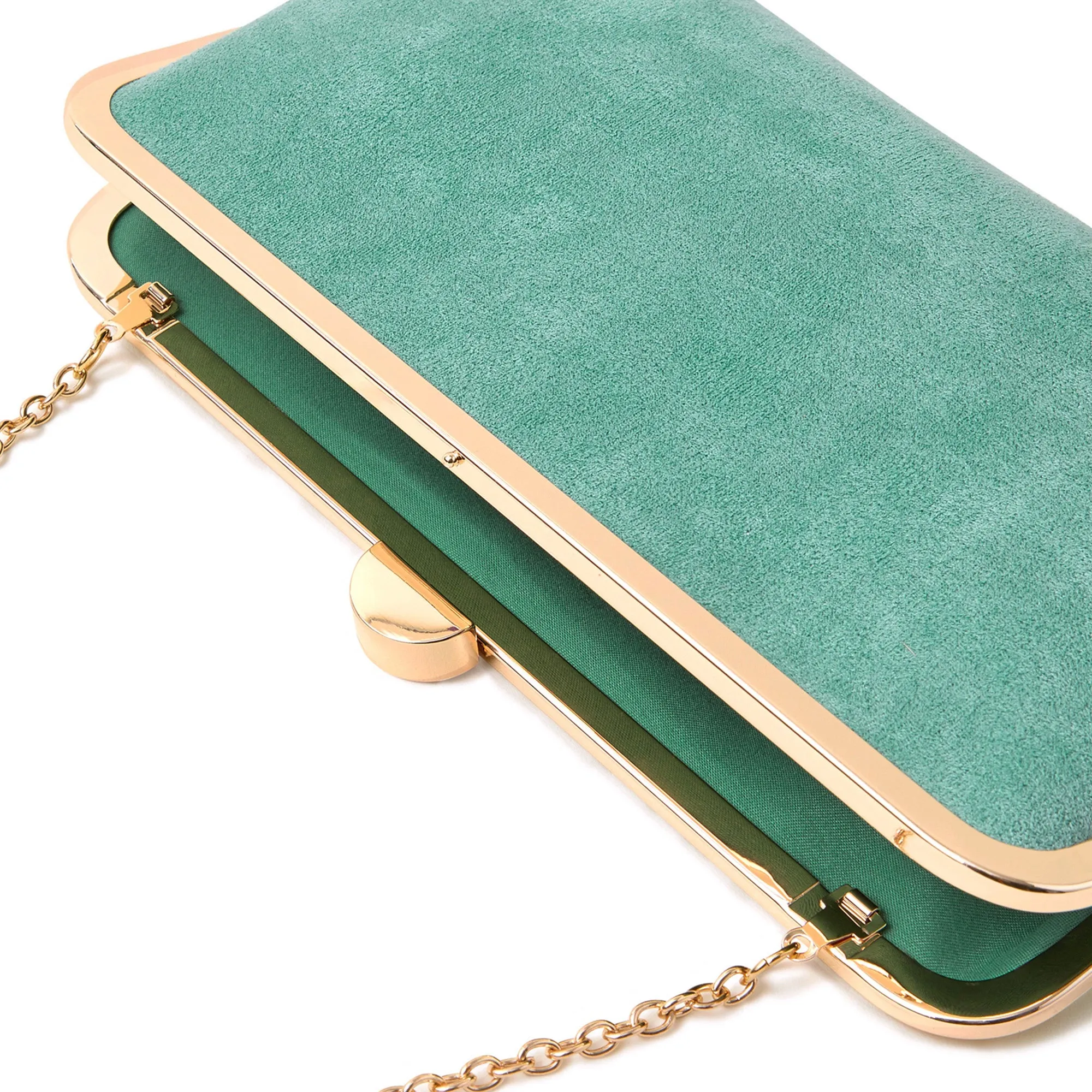 Accessorize London Women's Light Green Curved Suedette Clip Frame Clutch Bag