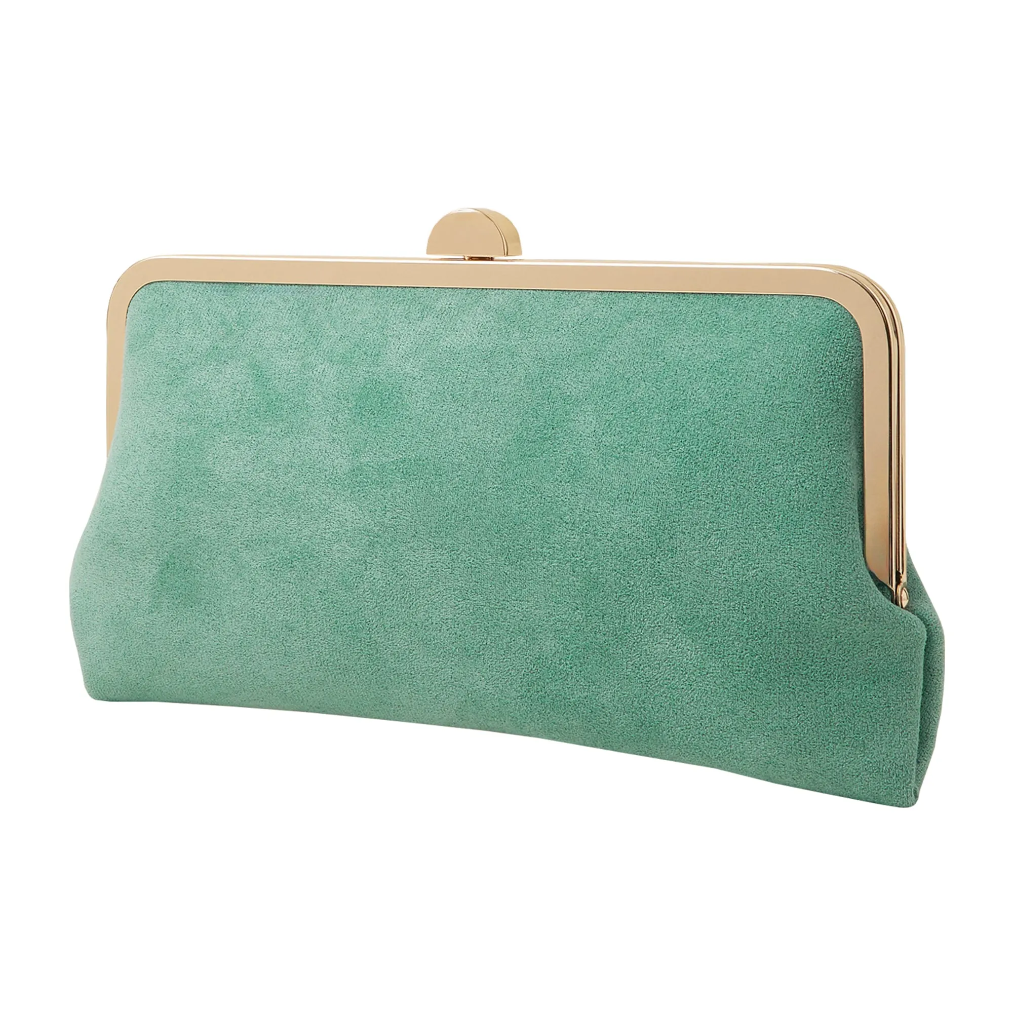 Accessorize London Women's Light Green Curved Suedette Clip Frame Clutch Bag