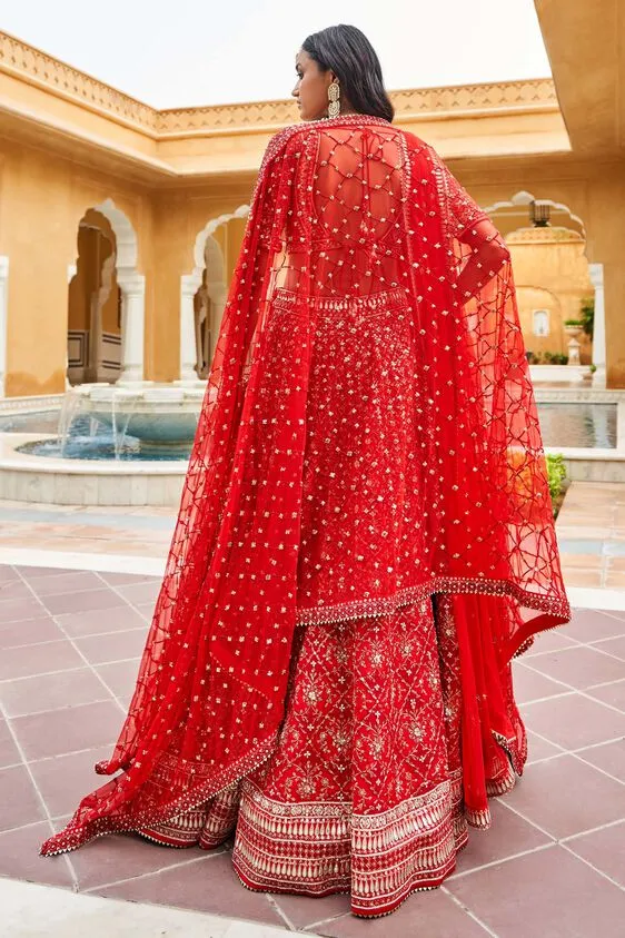 Adakara Lehenga - Red