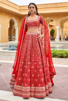 Adakara Lehenga - Red