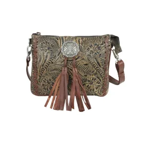 American West Lariats & Lace Distressed Charcoal Leather Crossbody Bag