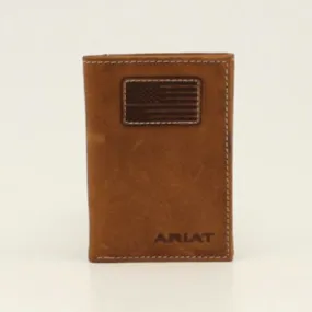 Ariat Medium Brown Mens Trifold Flag Patch Wallet