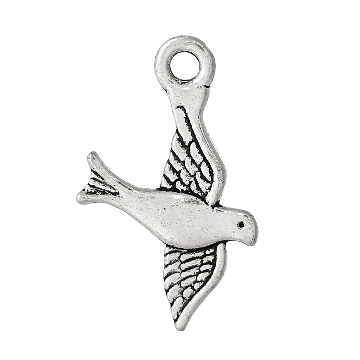 AVBeads Animals Bird Dove Silver 22mm x 14mm Metal Charms 10pcs