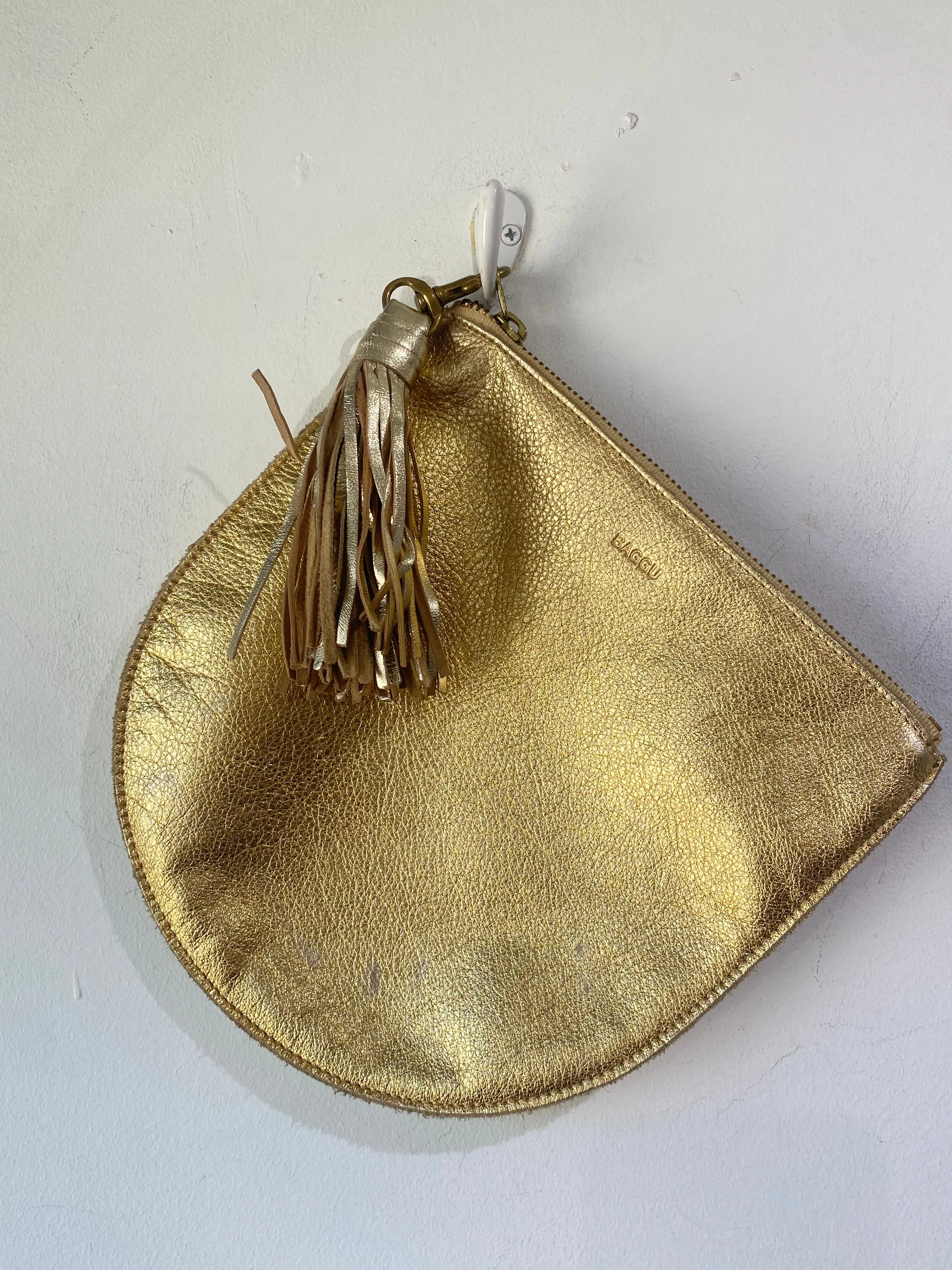 Baggu Gold Leather Clutch