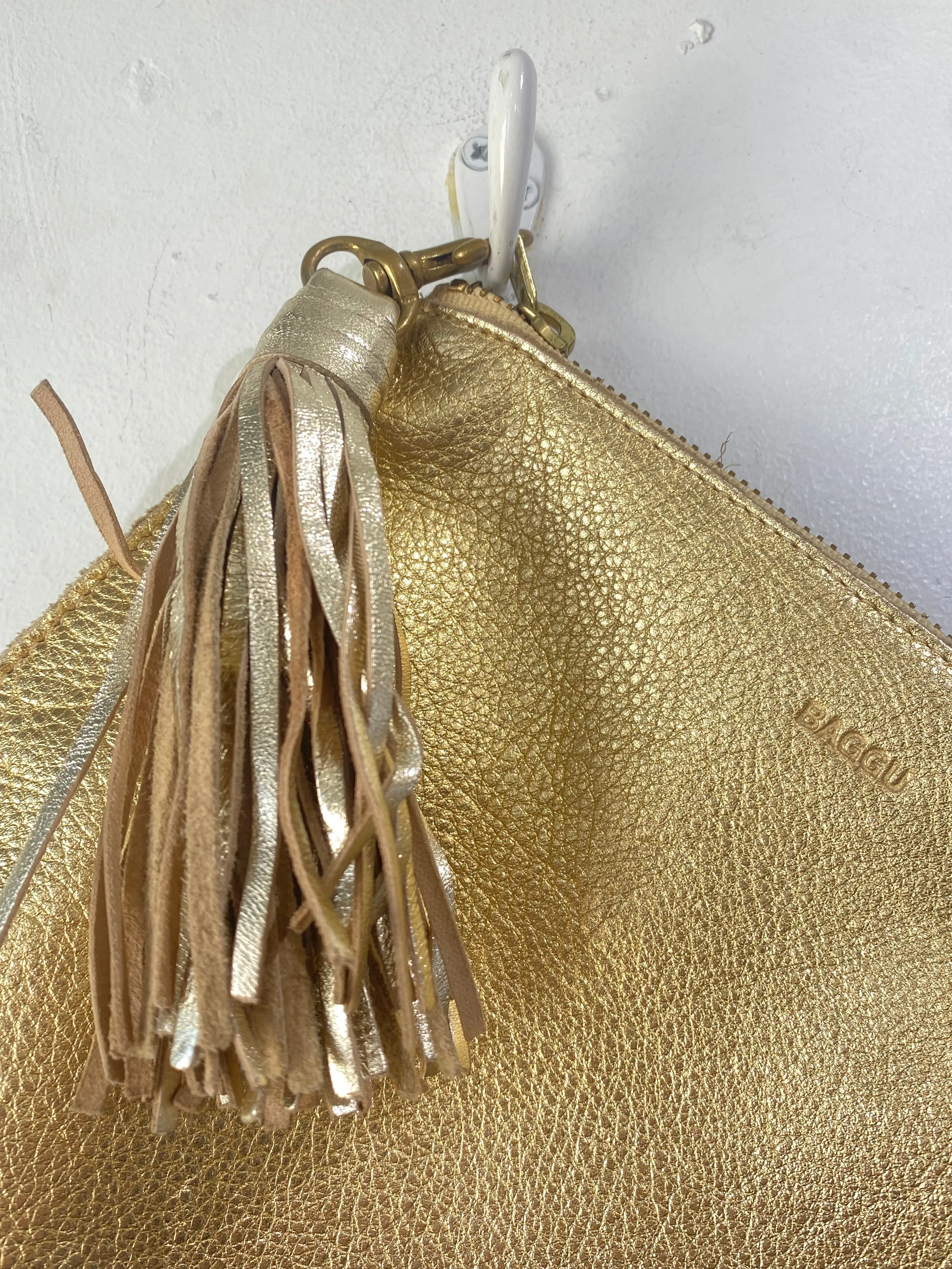 Baggu Gold Leather Clutch