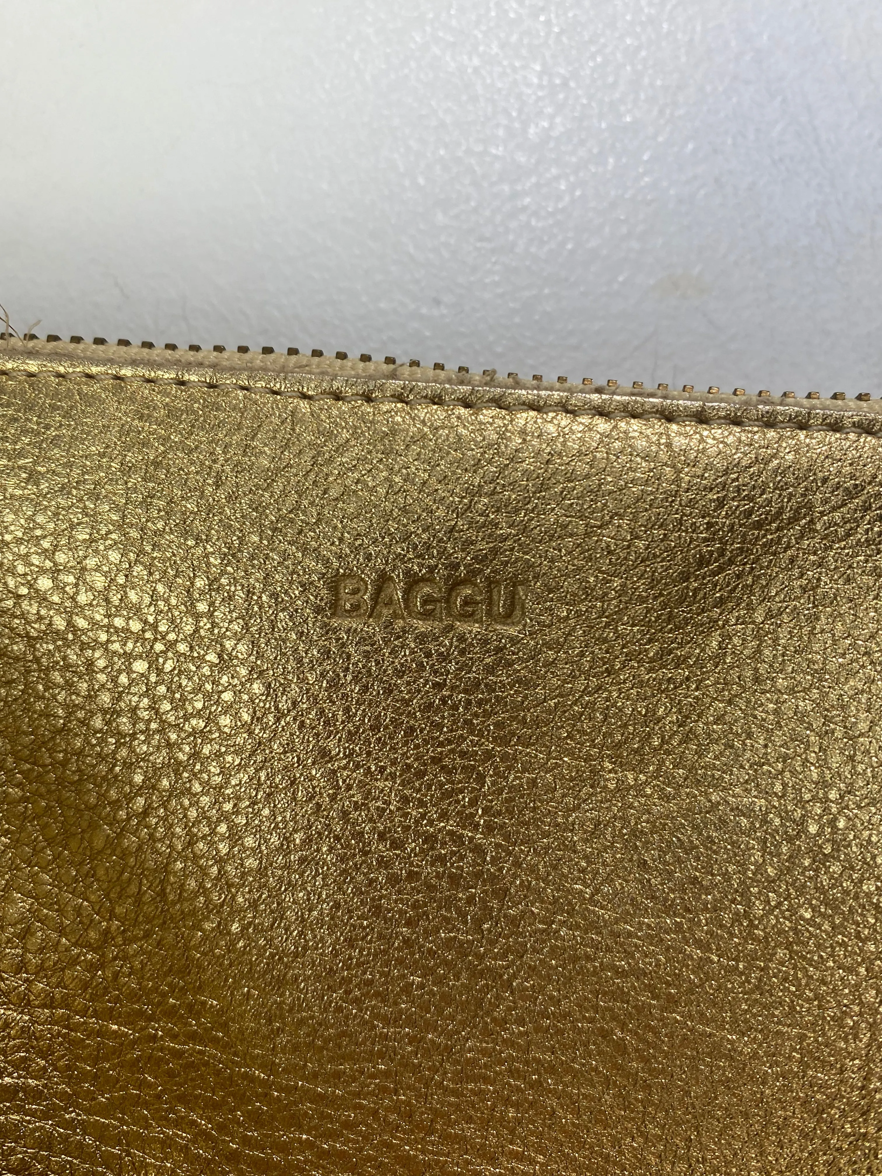 Baggu Gold Leather Clutch