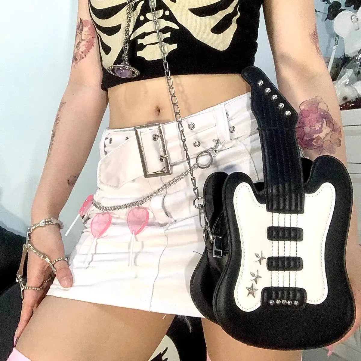 'Bass' Kawaii Y2k Guitar Shape Bag