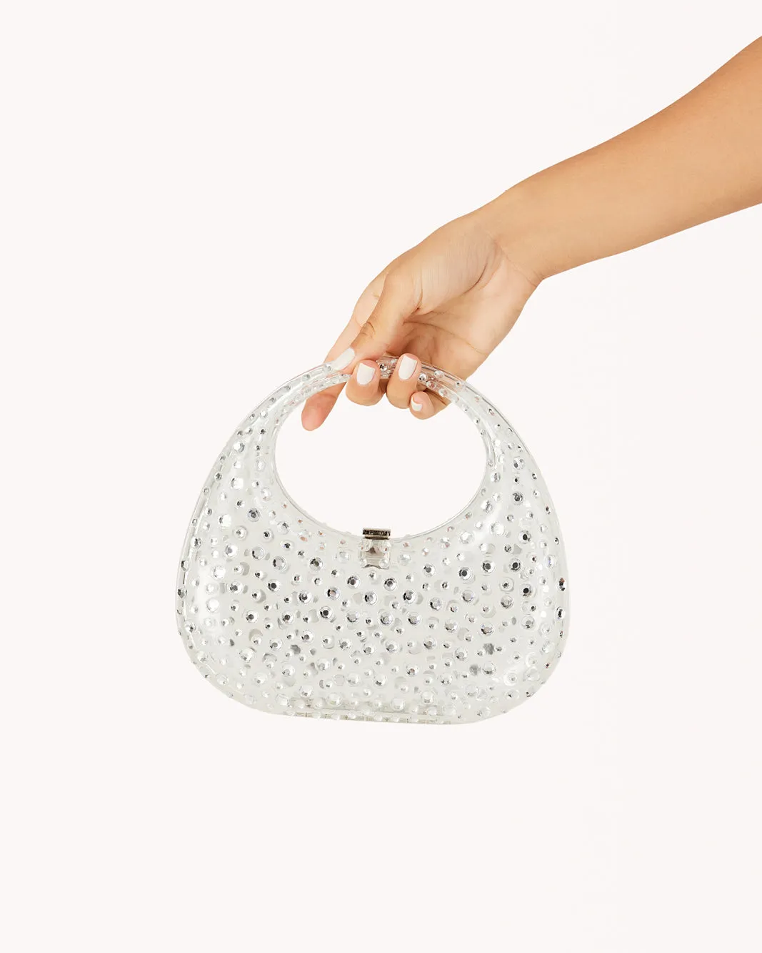 BIJOU HANDLE BAG - CLEAR-SILVER DIAMANTE