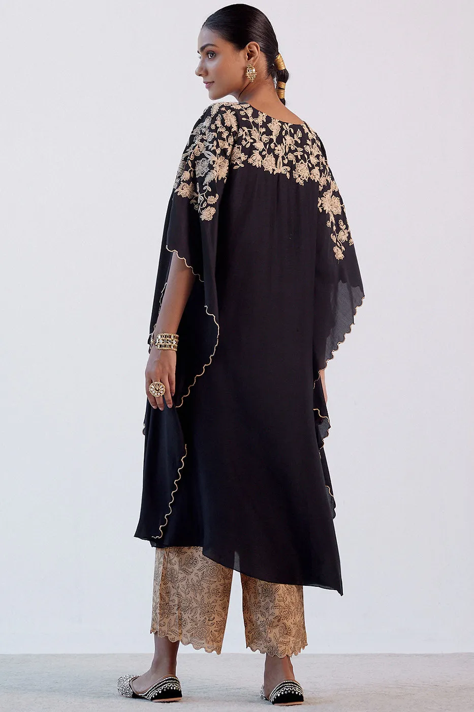 Black Embroidered Kaftan Set