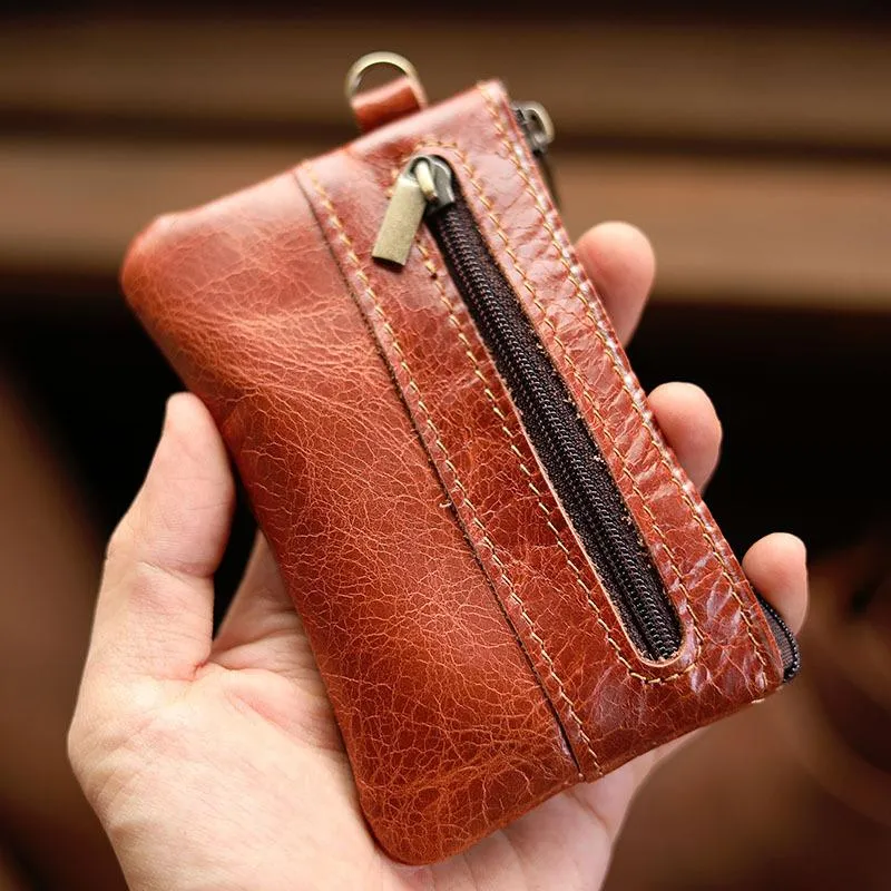 Black Leather Mens billfold Coin Wallet Zipper Small Coin Holder Change Pouch For Men