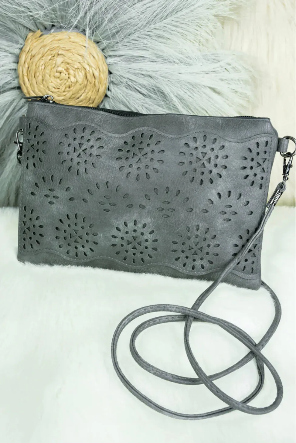 Boho Charcoal Leather Western Crossbody Bag