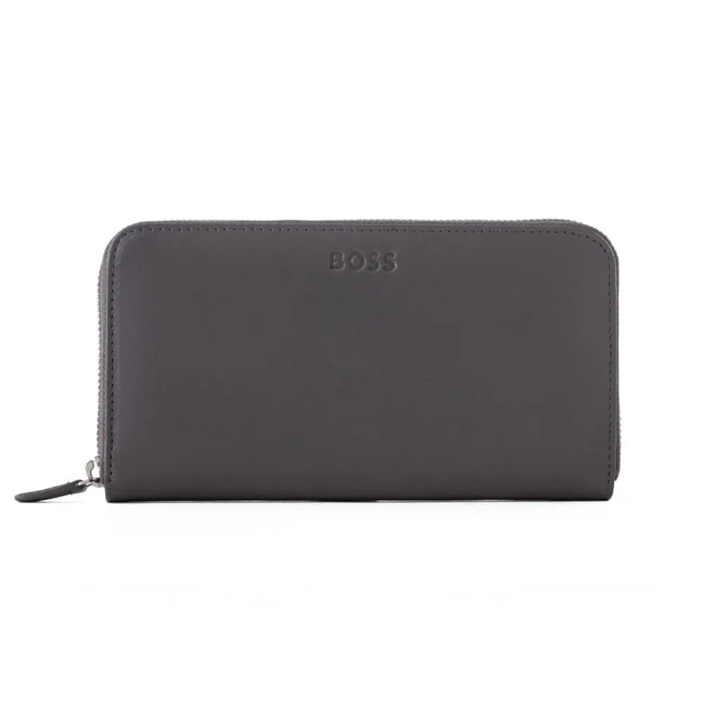 BOSS Leather Zip-Up Wallet with Logo