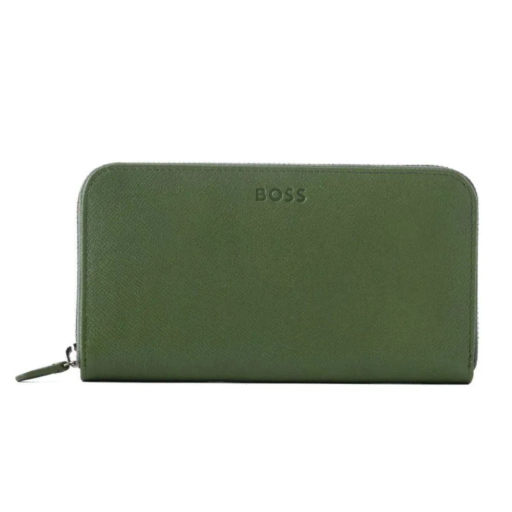 BOSS Leather Zip-Up Wallet with Logo