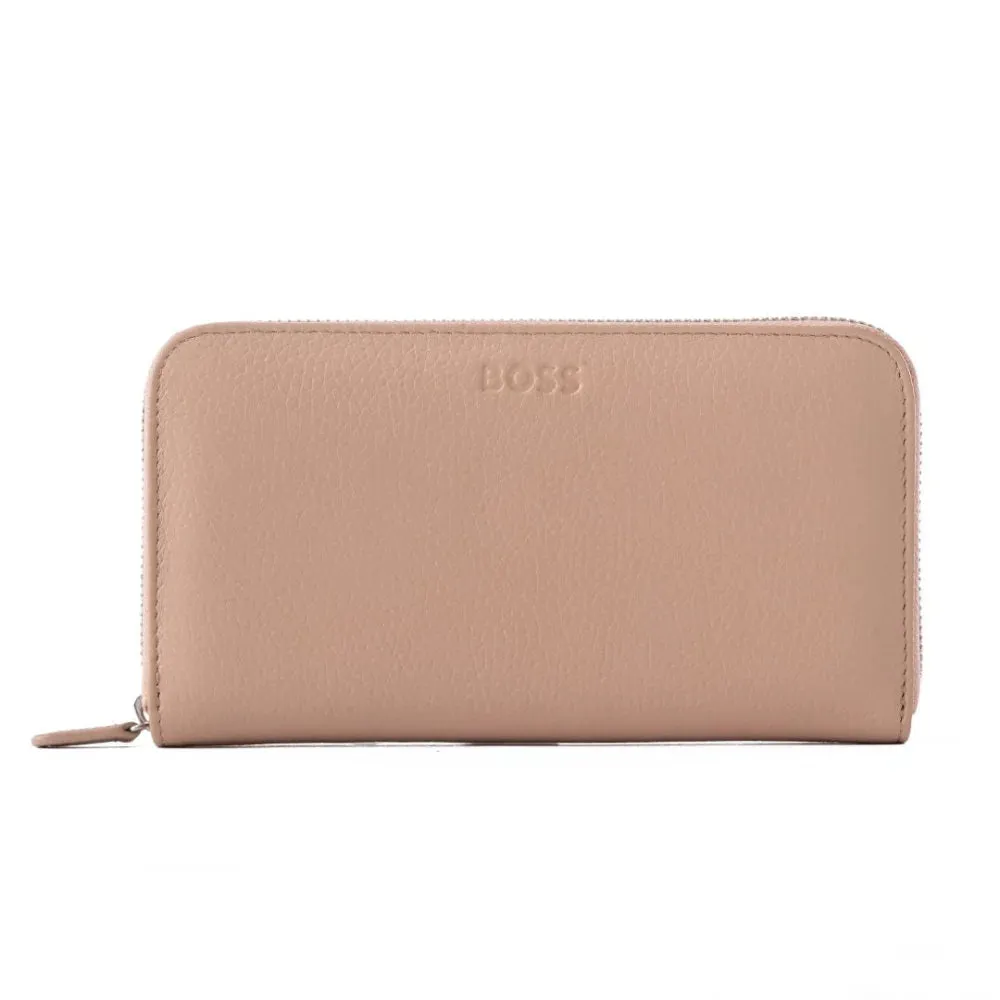 BOSS Leather Zip-Up Wallet with Logo