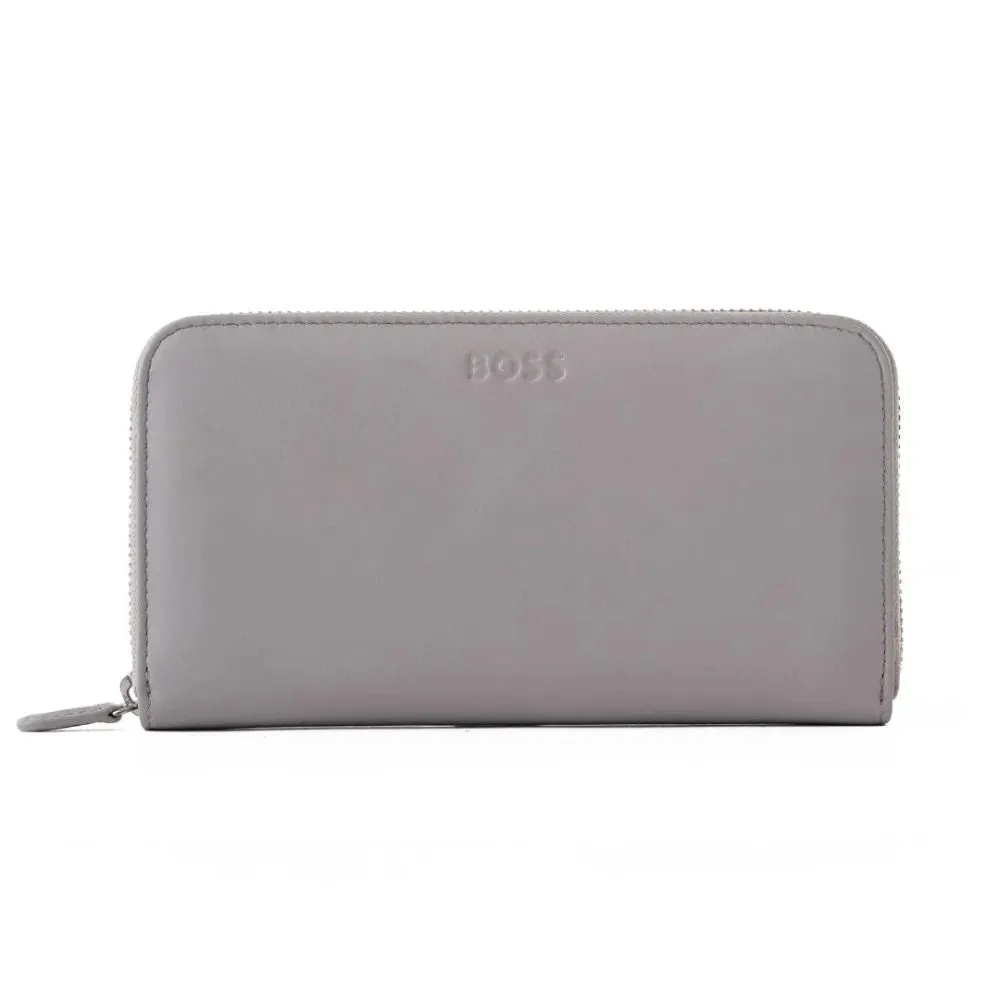 BOSS Leather Zip-Up Wallet with Logo