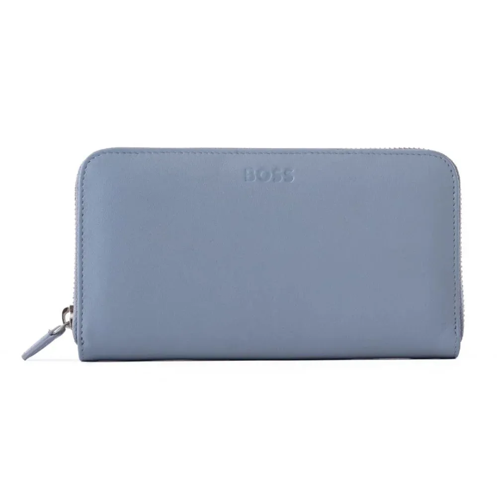 BOSS Leather Zip-Up Wallet with Logo