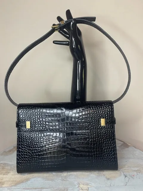 Brand New Saint Laurent Manhattan Medium Croc Embossed Shoulder Bag