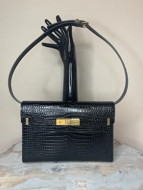 Brand New Saint Laurent Manhattan Medium Croc Embossed Shoulder Bag