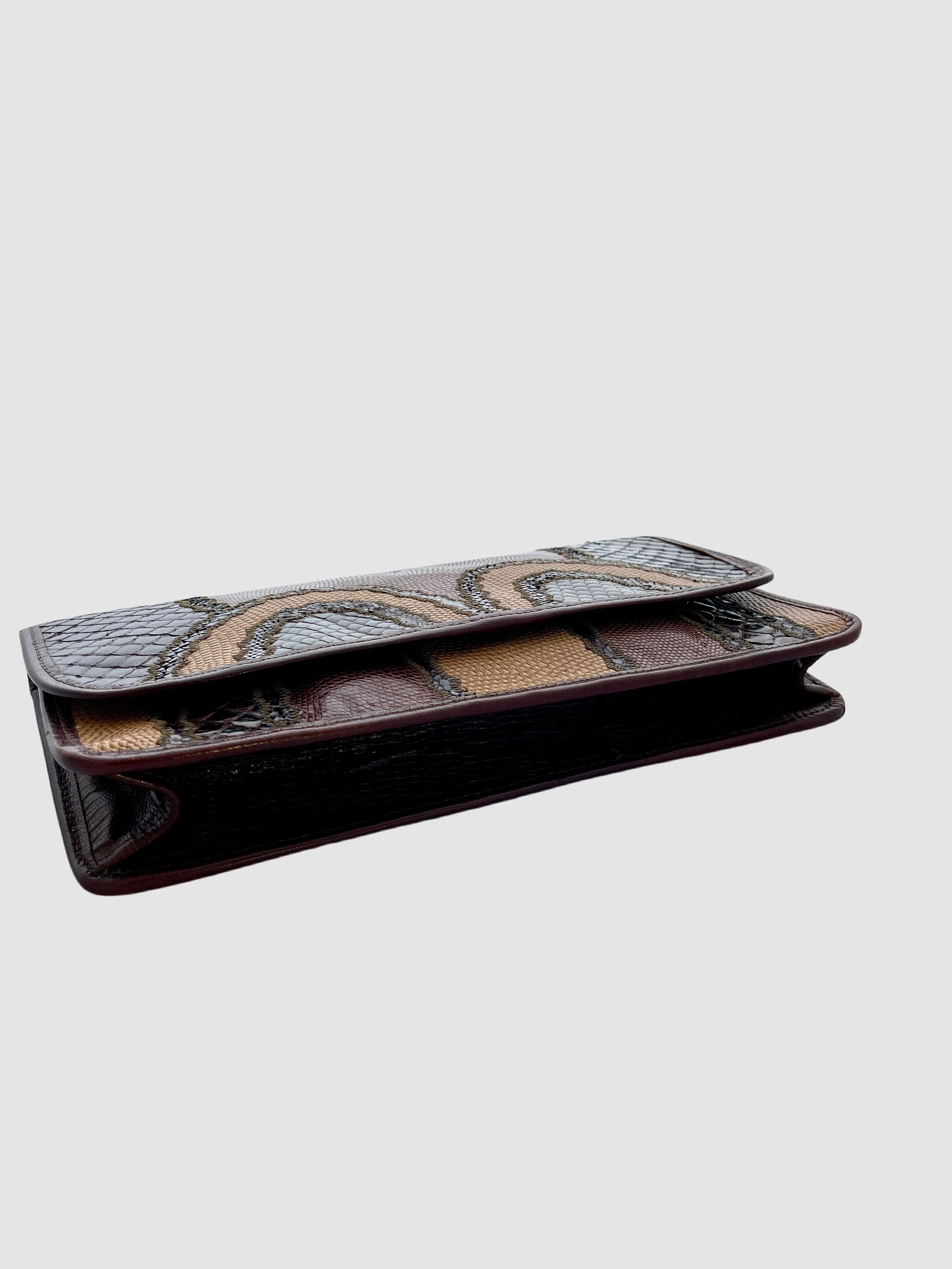 CARLOS FALCHI 80s Patchwork Snake and Lizard Leather Clutch