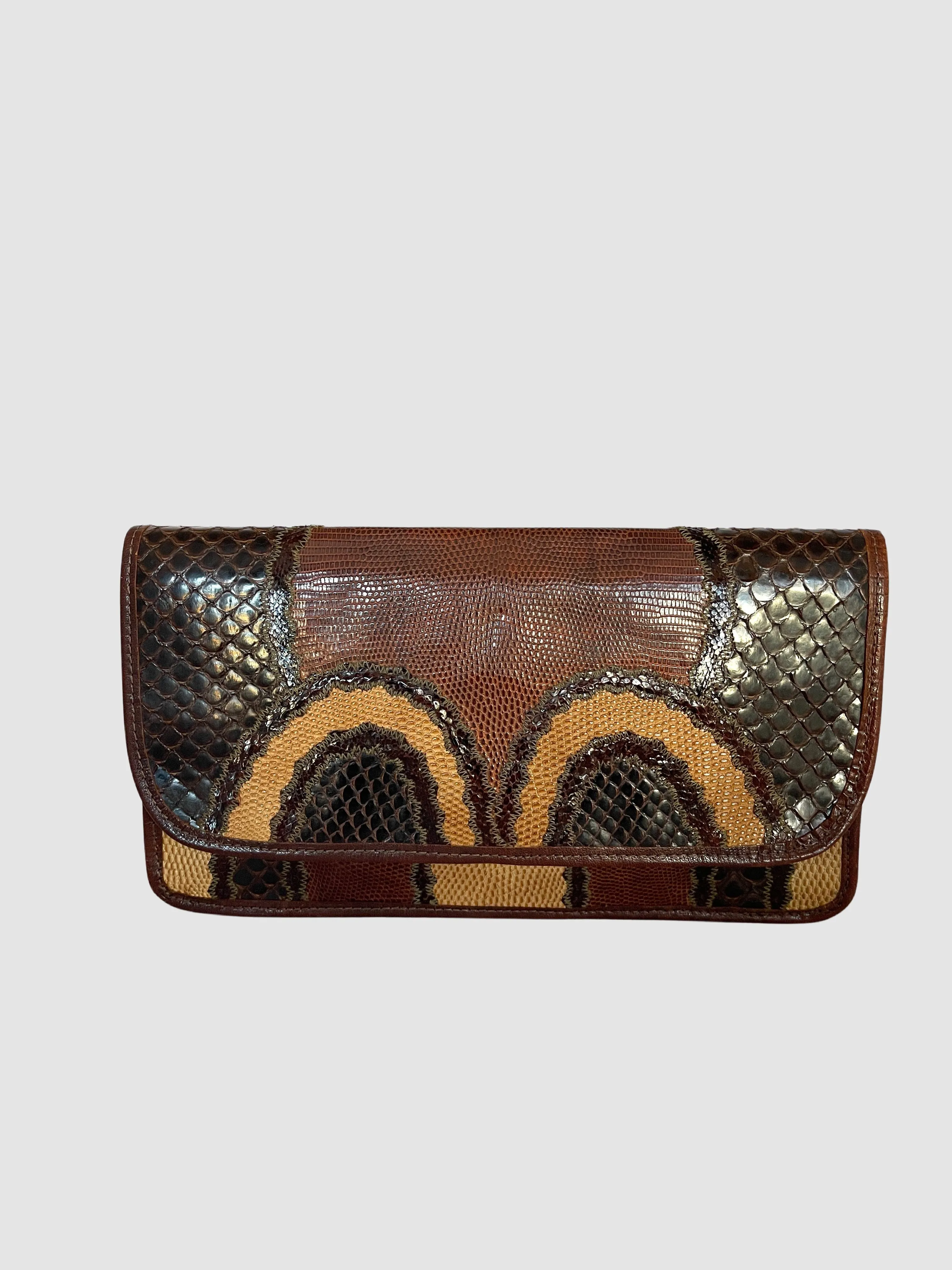 CARLOS FALCHI 80s Patchwork Snake and Lizard Leather Clutch