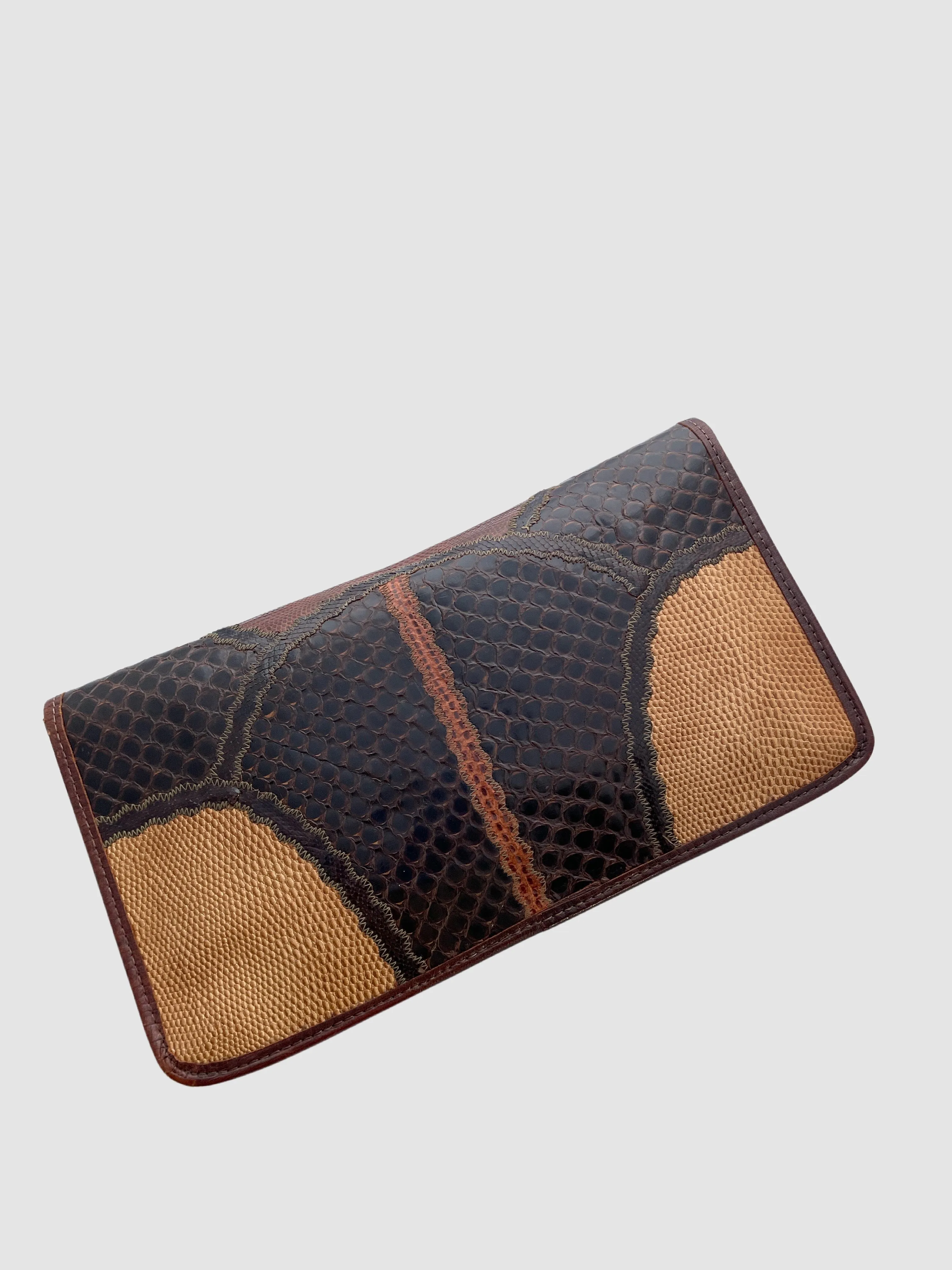 CARLOS FALCHI 80s Patchwork Snake and Lizard Leather Clutch