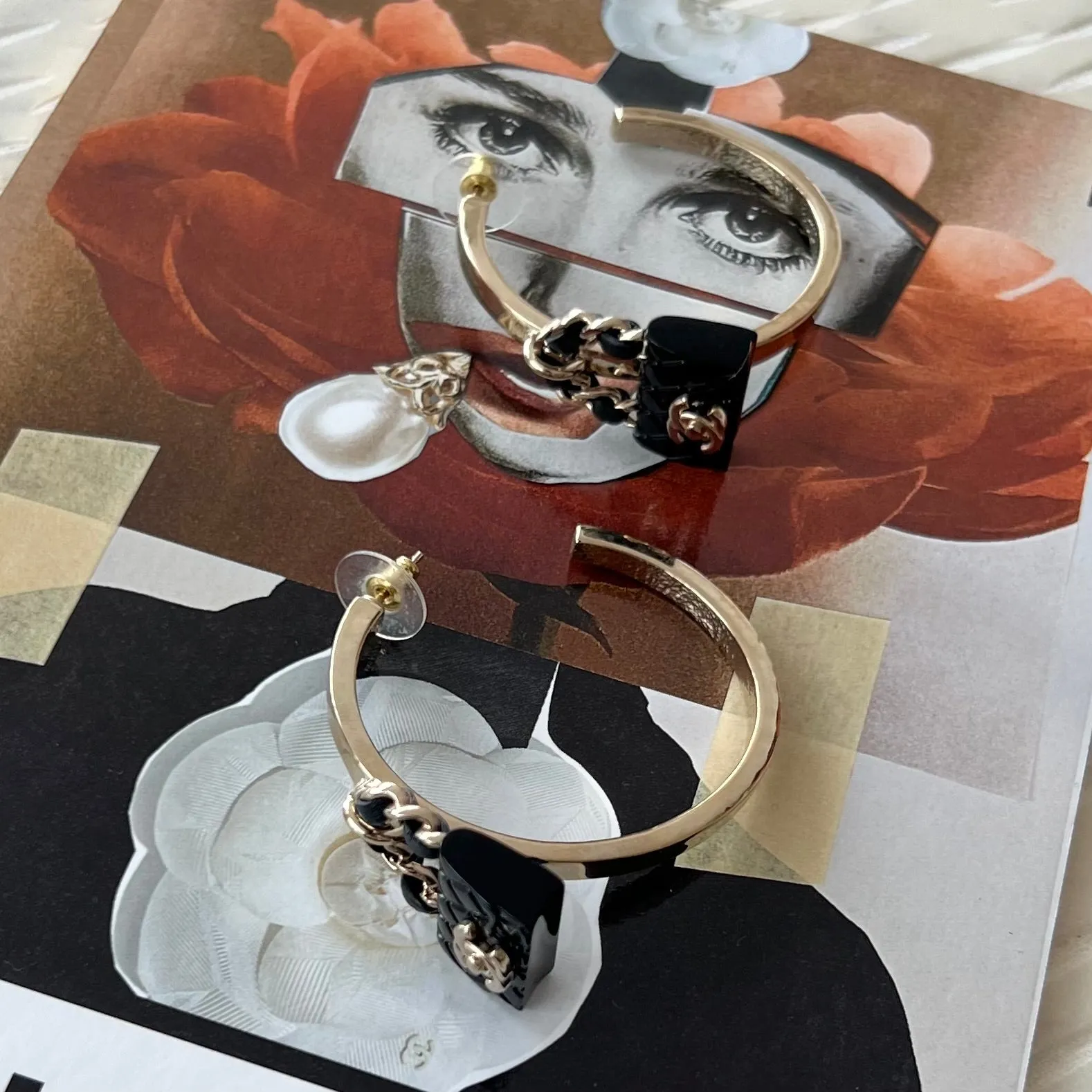 Chanel Matelasse Bag Hoop Earrings