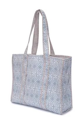 Cotton Tote Bag In Dove Grey & White