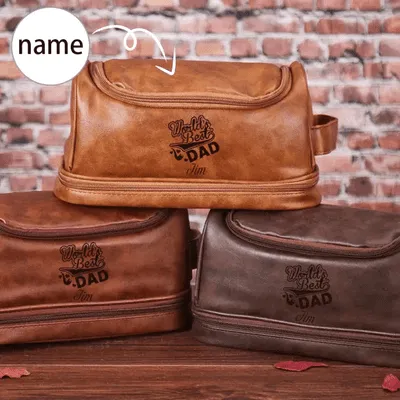 Custom Name Front PU Leather Toiletry Bag Personalized Father's Day Gift