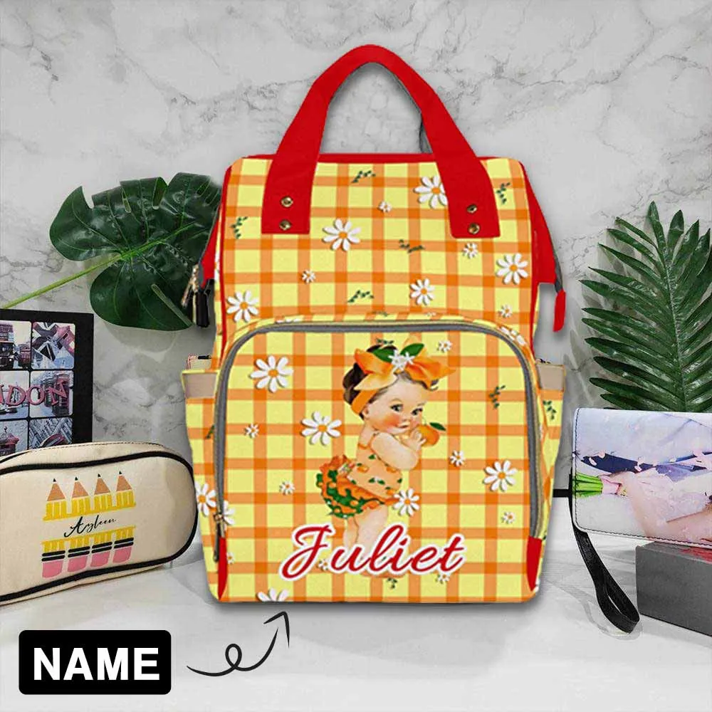 Custom Name Yellow Lattice Diaper Bag Backpack Kid's School Bag