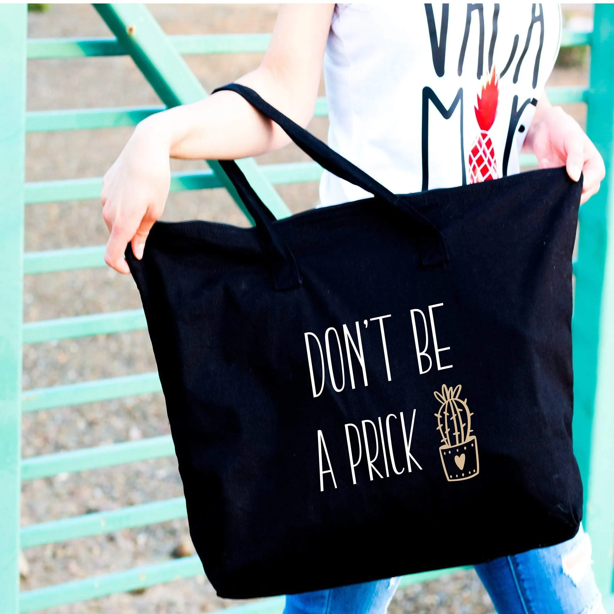 Don't be a prick cactus large black tote bag | Women weekend tote bag