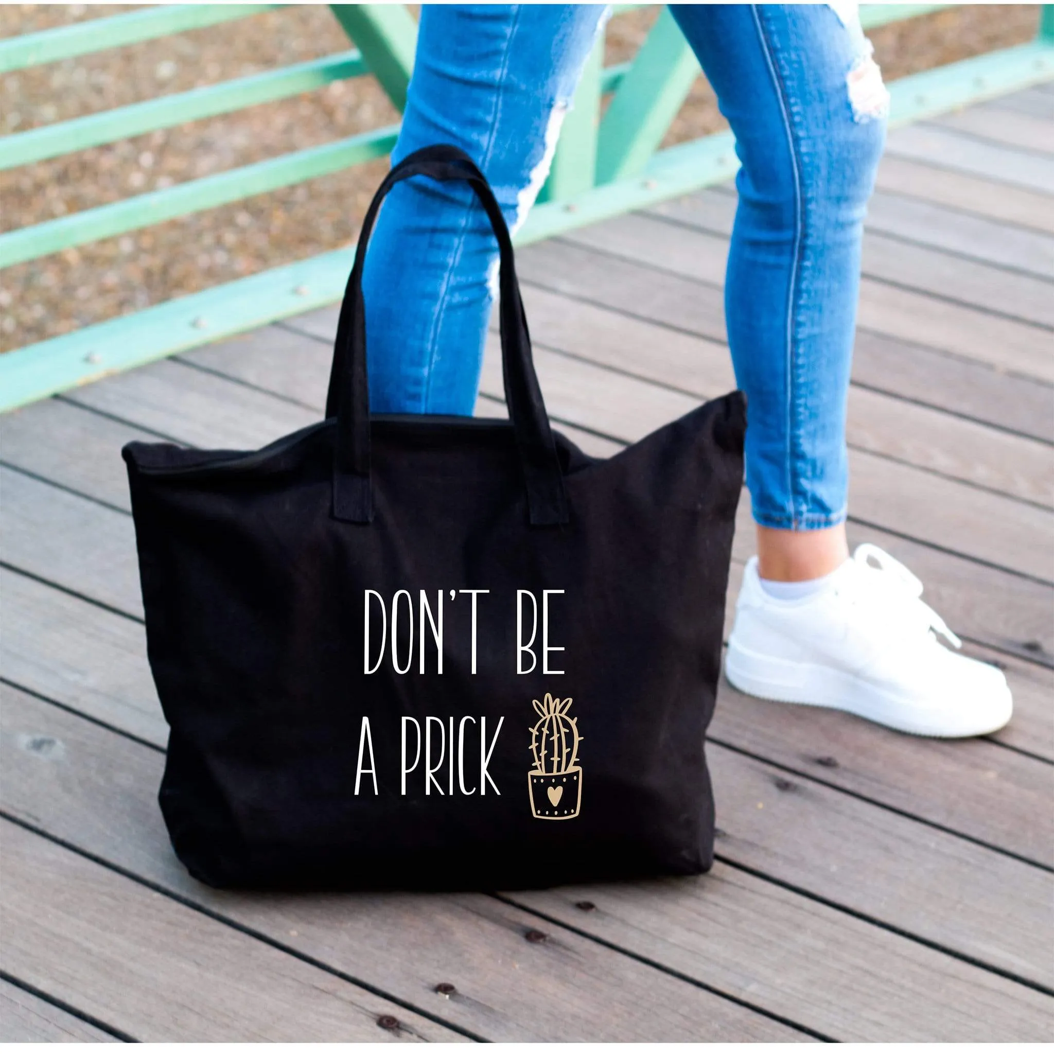 Don't be a prick cactus large black tote bag | Women weekend tote bag