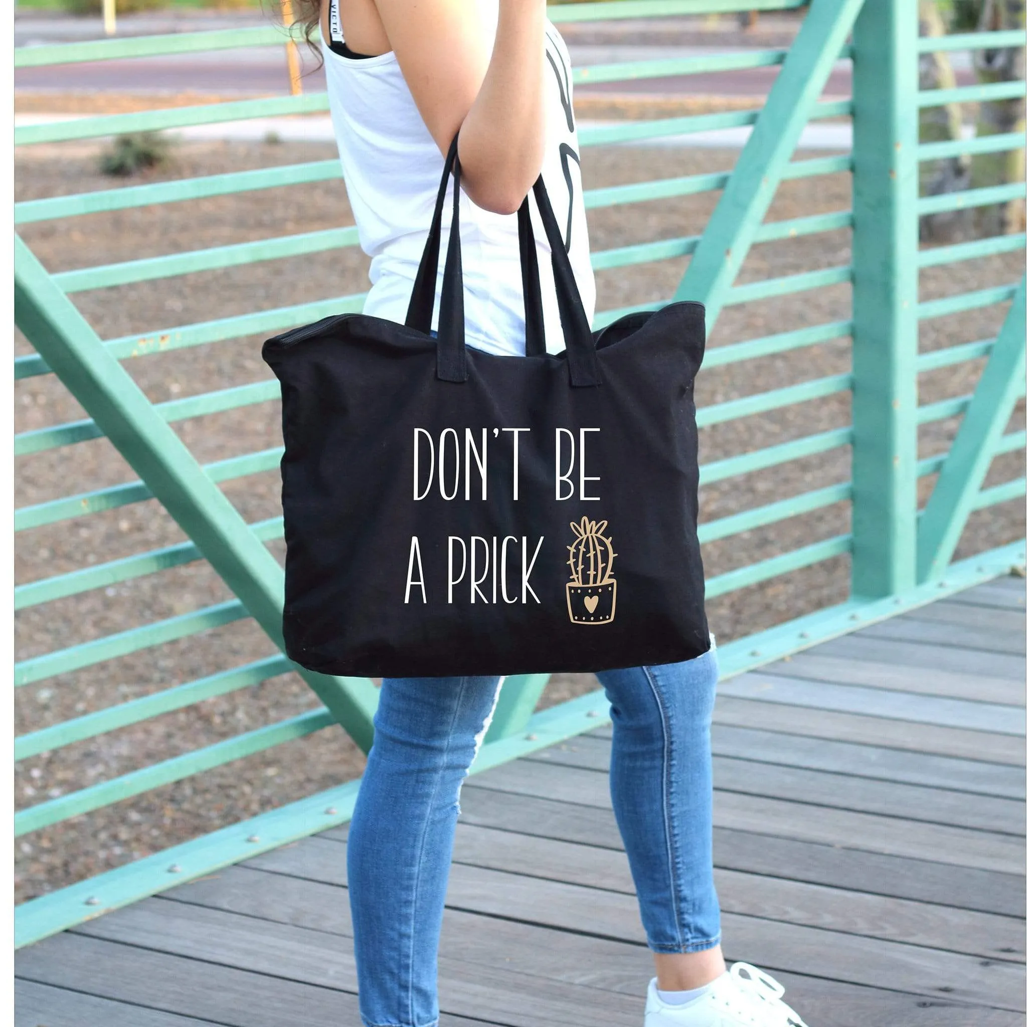 Don't be a prick cactus large black tote bag | Women weekend tote bag