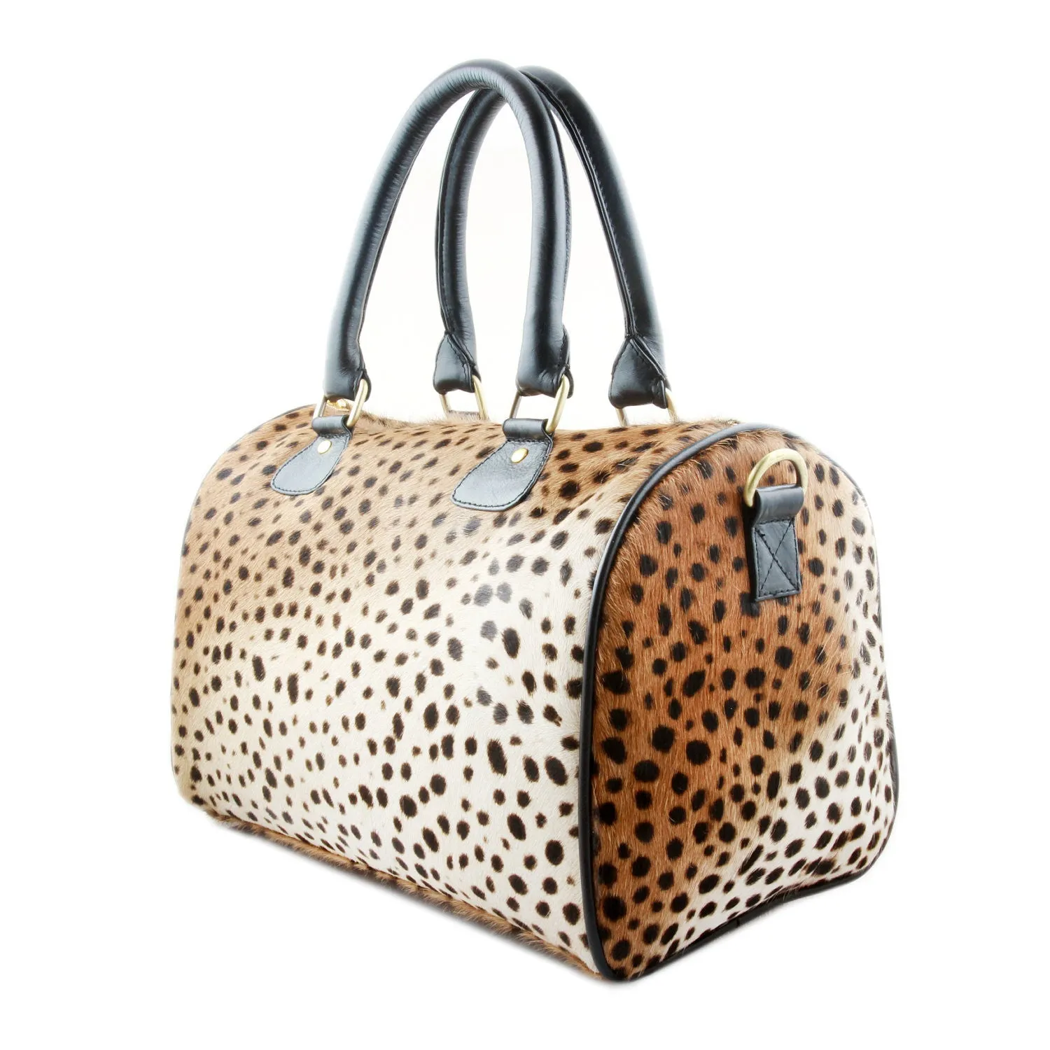 Duffle-Crossbody Shoulder Genuine Calf Hair Leopard Print Bag