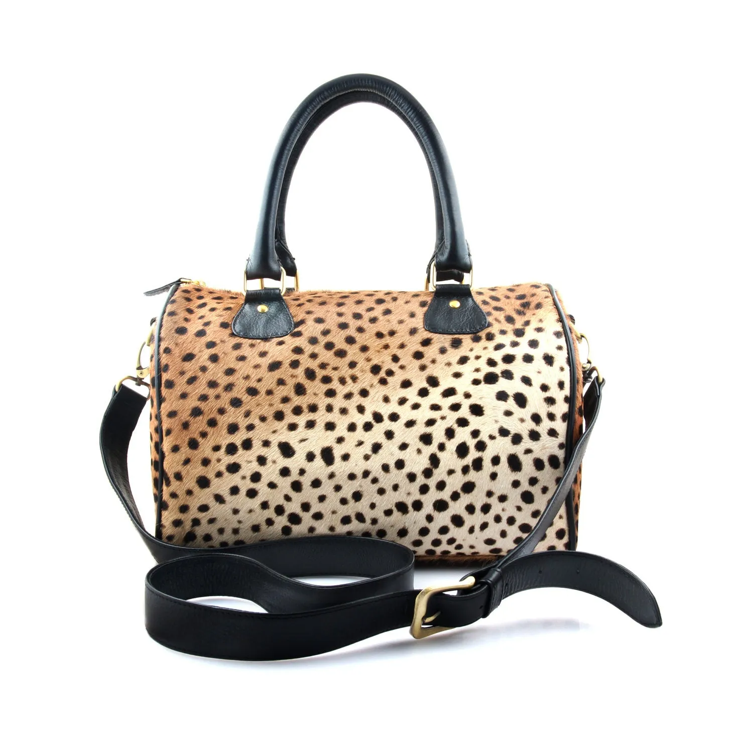 Duffle-Crossbody Shoulder Genuine Calf Hair Leopard Print Bag