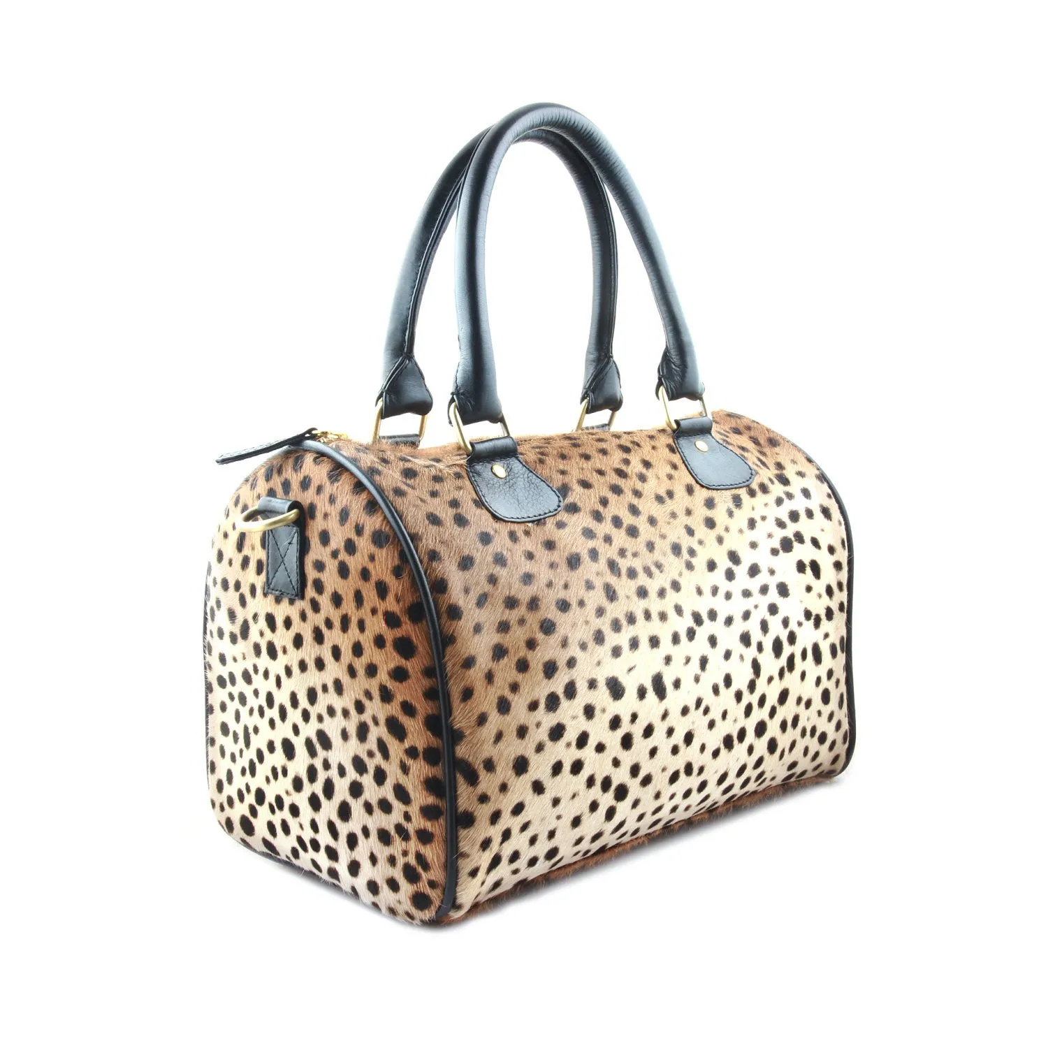 Duffle-Crossbody Shoulder Genuine Calf Hair Leopard Print Bag