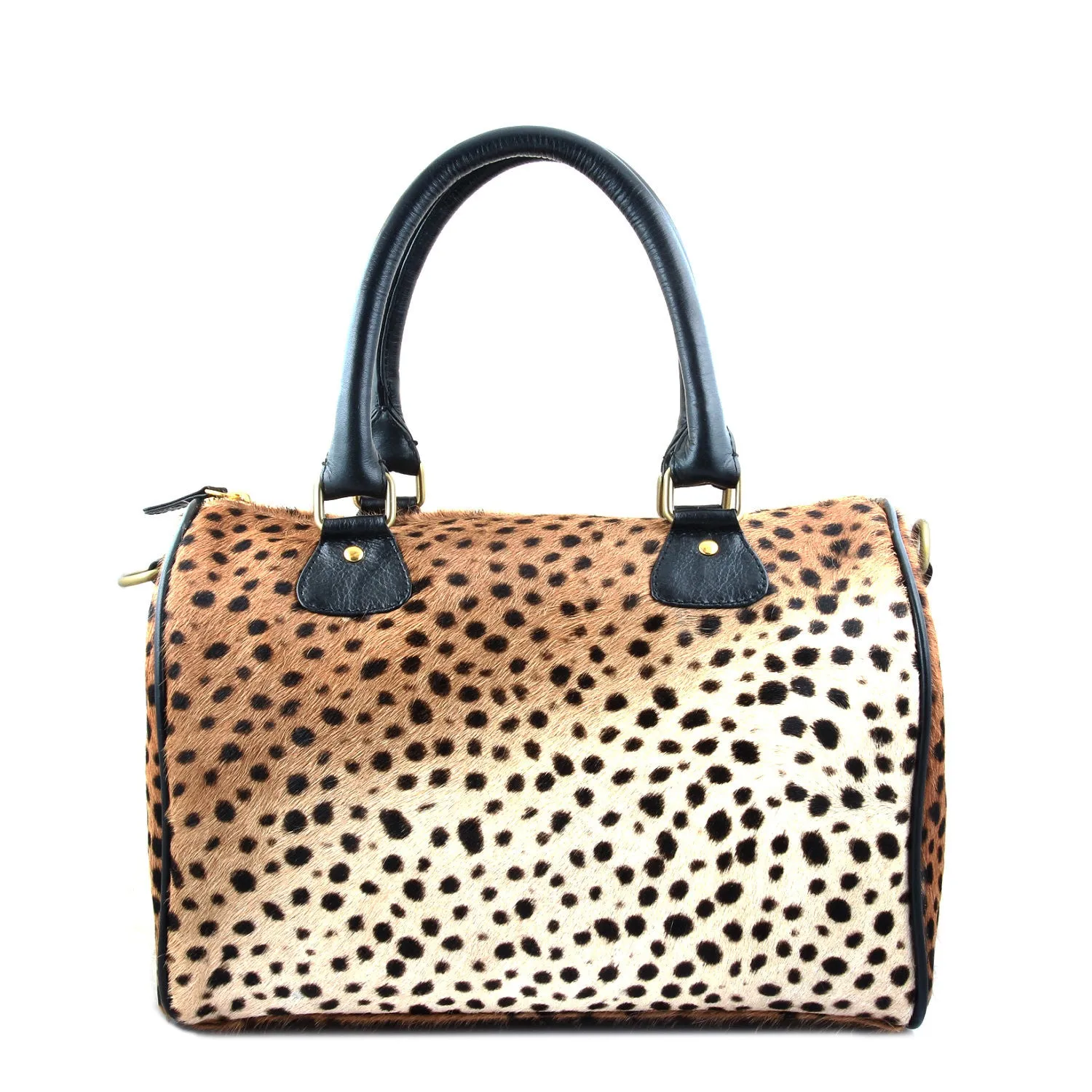 Duffle-Crossbody Shoulder Genuine Calf Hair Leopard Print Bag