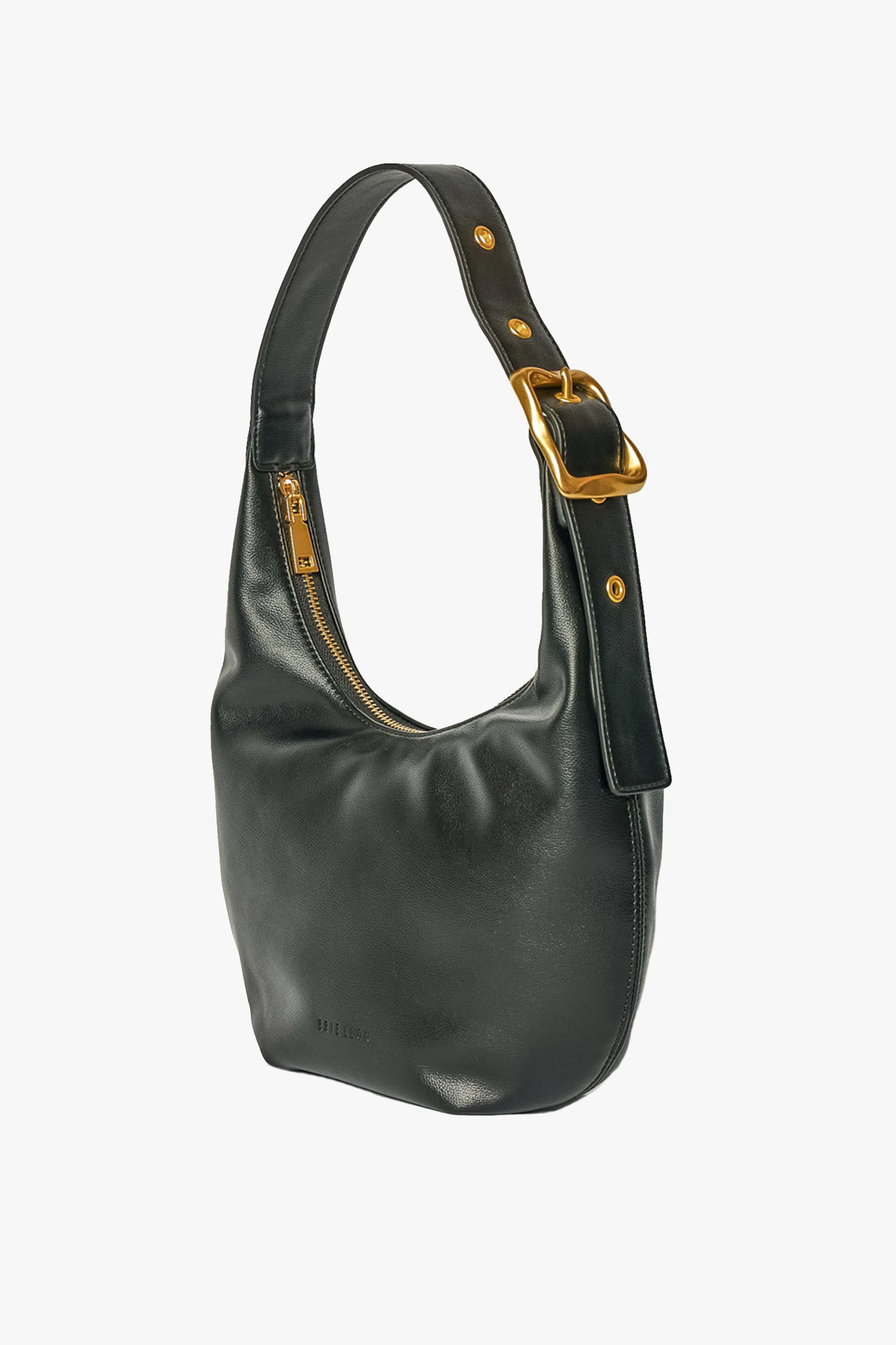 Everyday Croissant Black  Gold Buckle Recycled PU Shoulder Bag