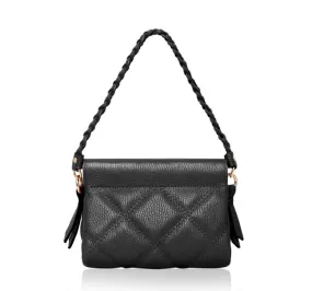 Fabucci Black Leather Quilted Shoulder Bag