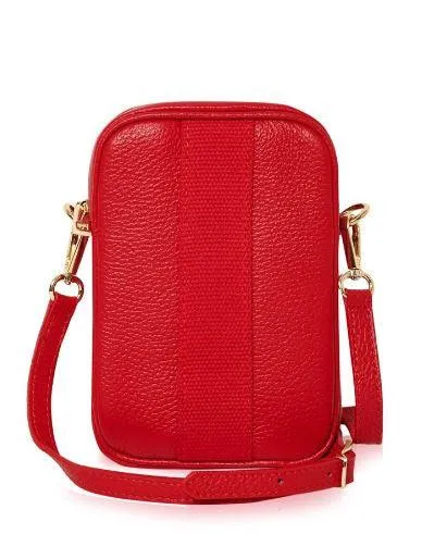 Fabucci Red Leather Crossbody Bag with Canvas Detail