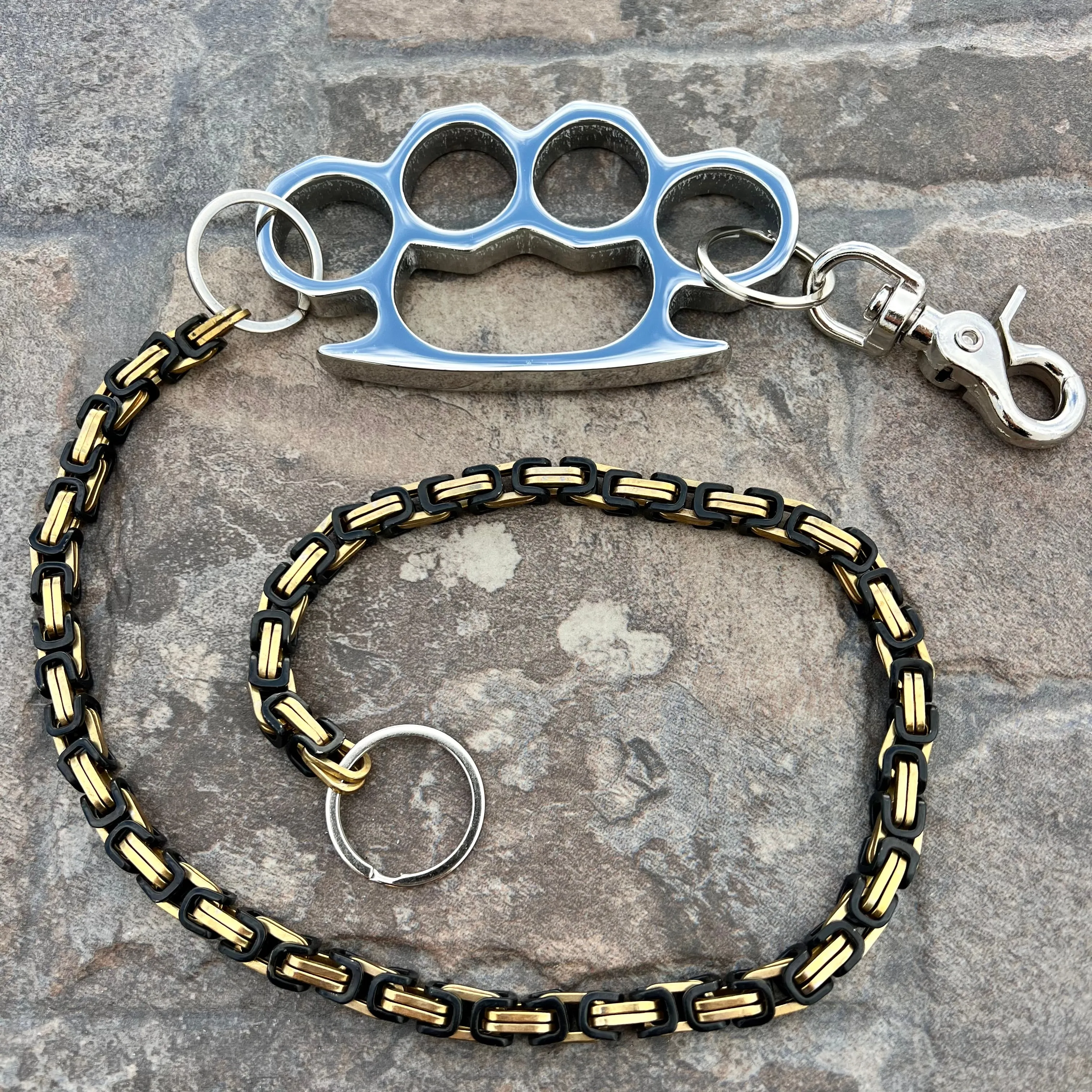 Four Finger Wallet Chain - Black & Gold Daytona Deluxe - W/ Polished Four Finger Ring - WCK26D