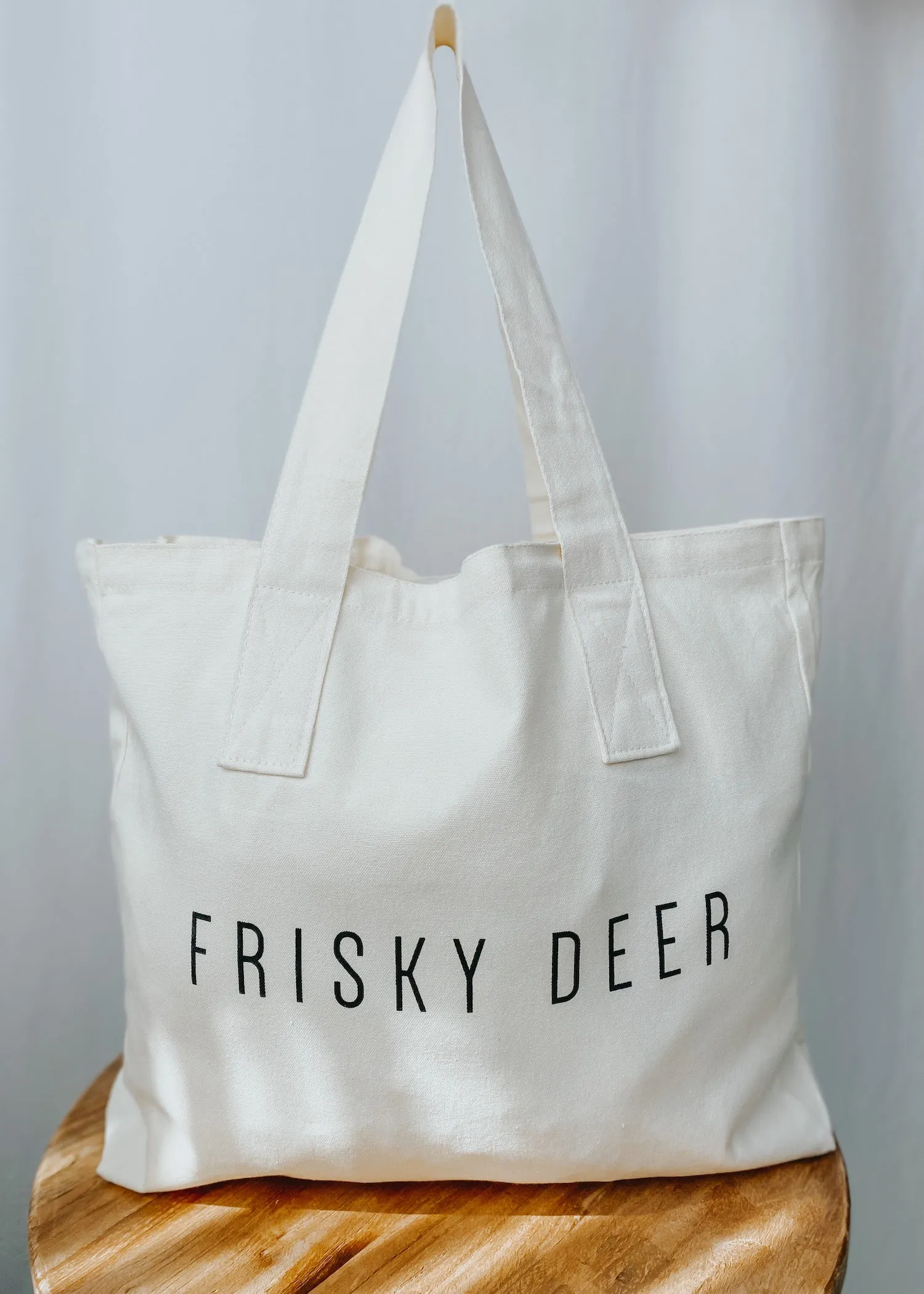 Frisky Deer Reusable Cotton Tote Bag - Natural