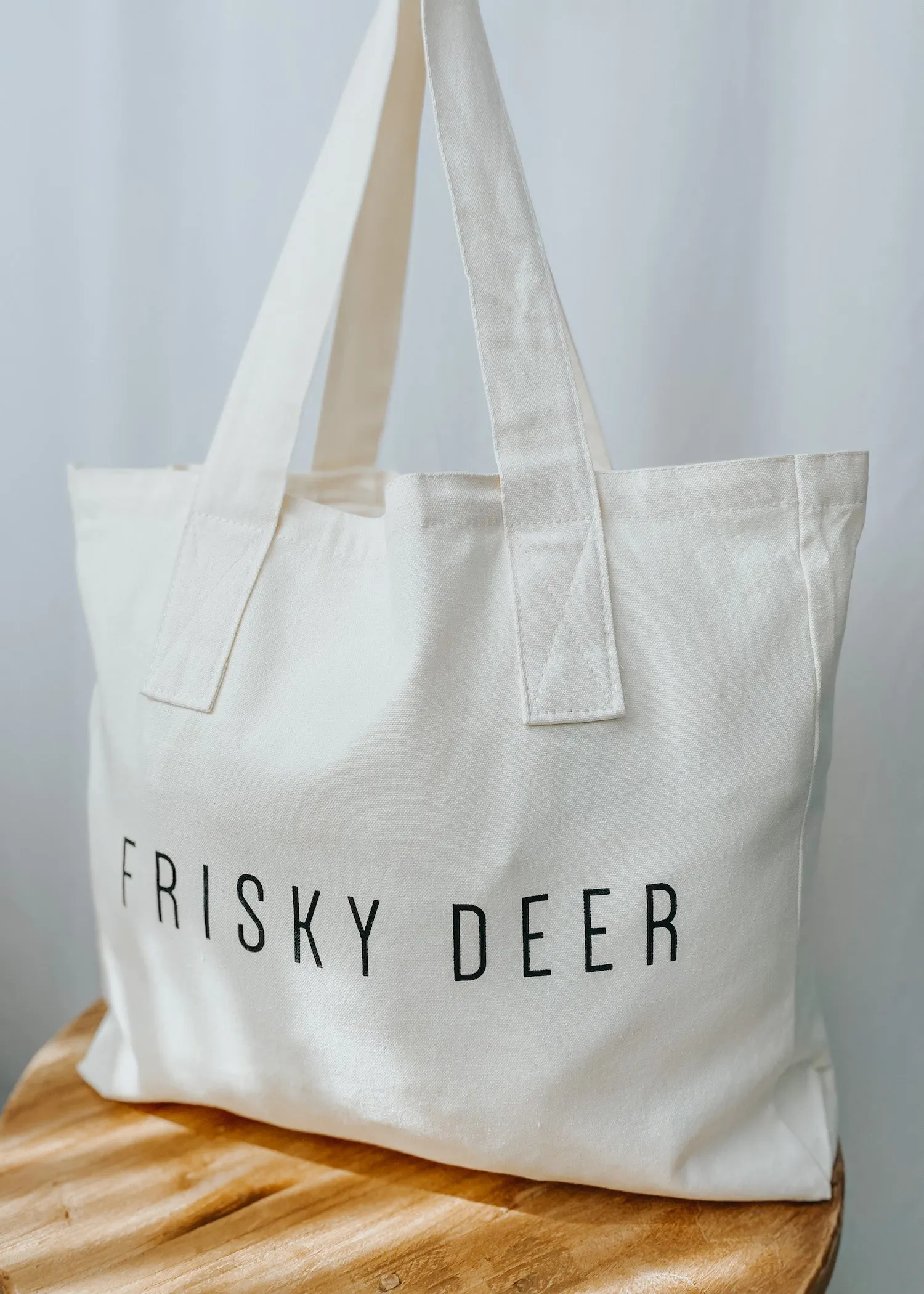 Frisky Deer Reusable Cotton Tote Bag - Natural