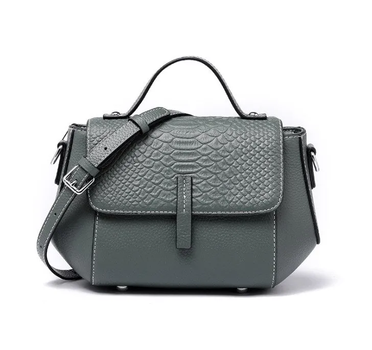 Genuine Leather Crocodile Grain Crossbody Bag