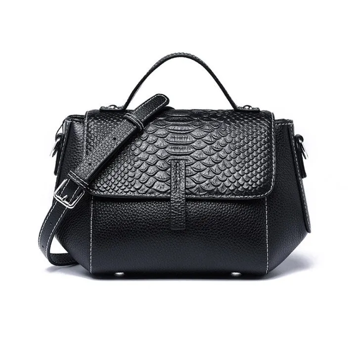 Genuine Leather Crocodile Grain Crossbody Bag