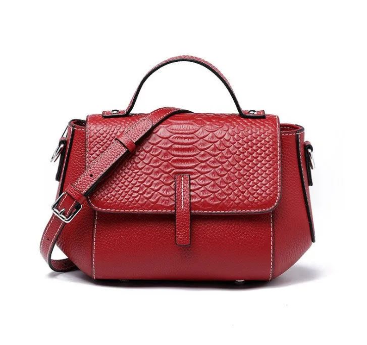 Genuine Leather Crocodile Grain Crossbody Bag